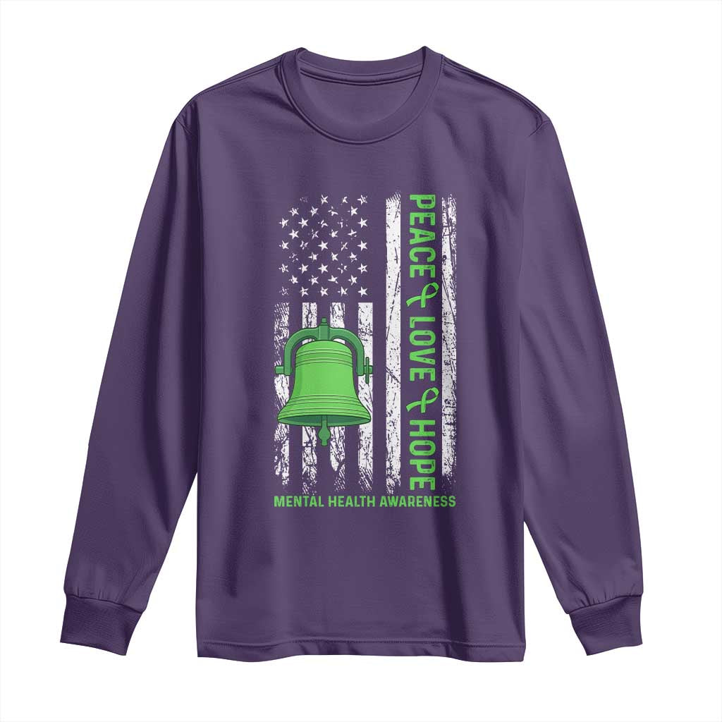 Mental Health Awarenes Long Sleeve Shirt Peace Love Hope Green Ribbon