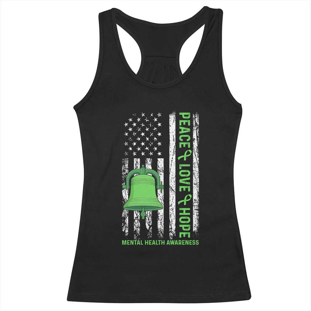 Mental Health Awarenes Racerback Tank Top Peace Love Hope Green Ribbon