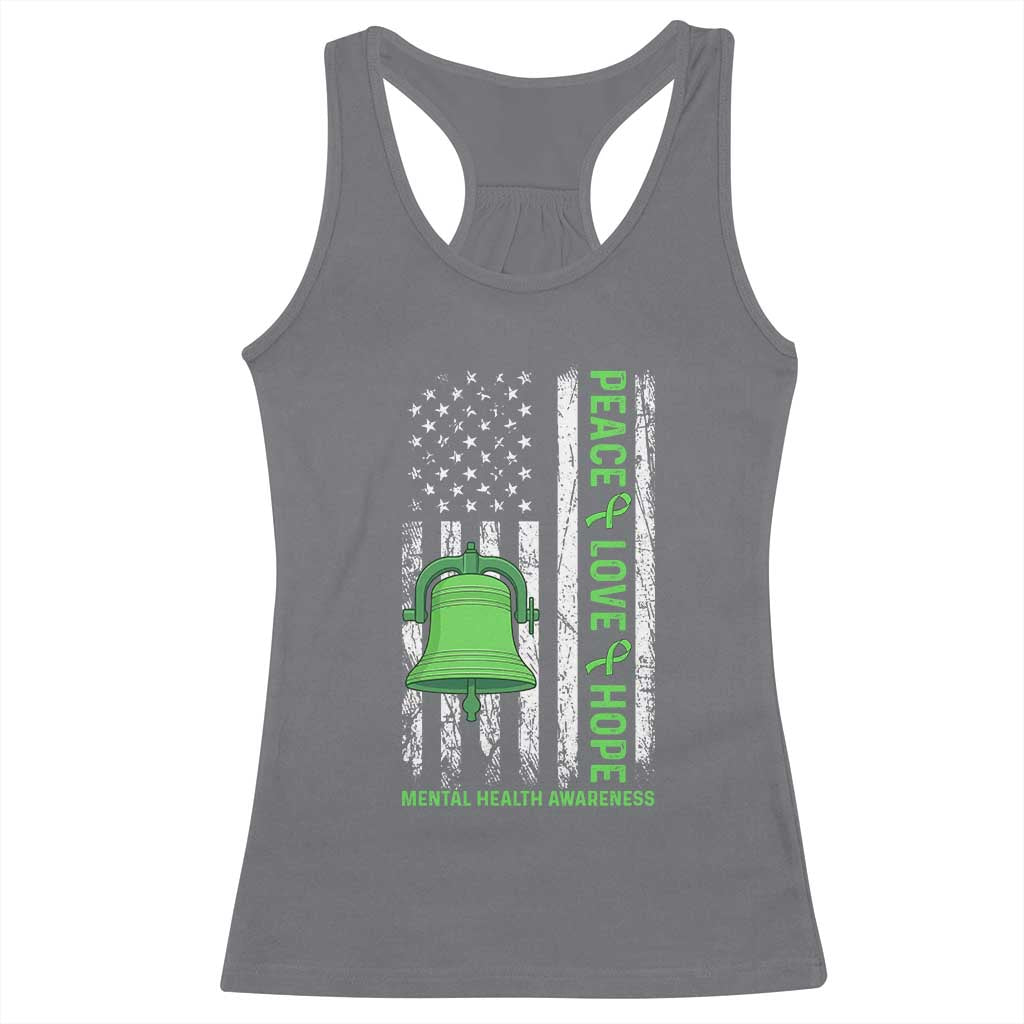 Mental Health Awarenes Racerback Tank Top Peace Love Hope Green Ribbon