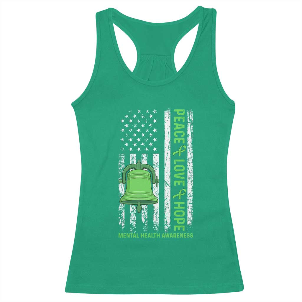 Mental Health Awarenes Racerback Tank Top Peace Love Hope Green Ribbon