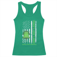 Mental Health Awarenes Racerback Tank Top Peace Love Hope Green Ribbon