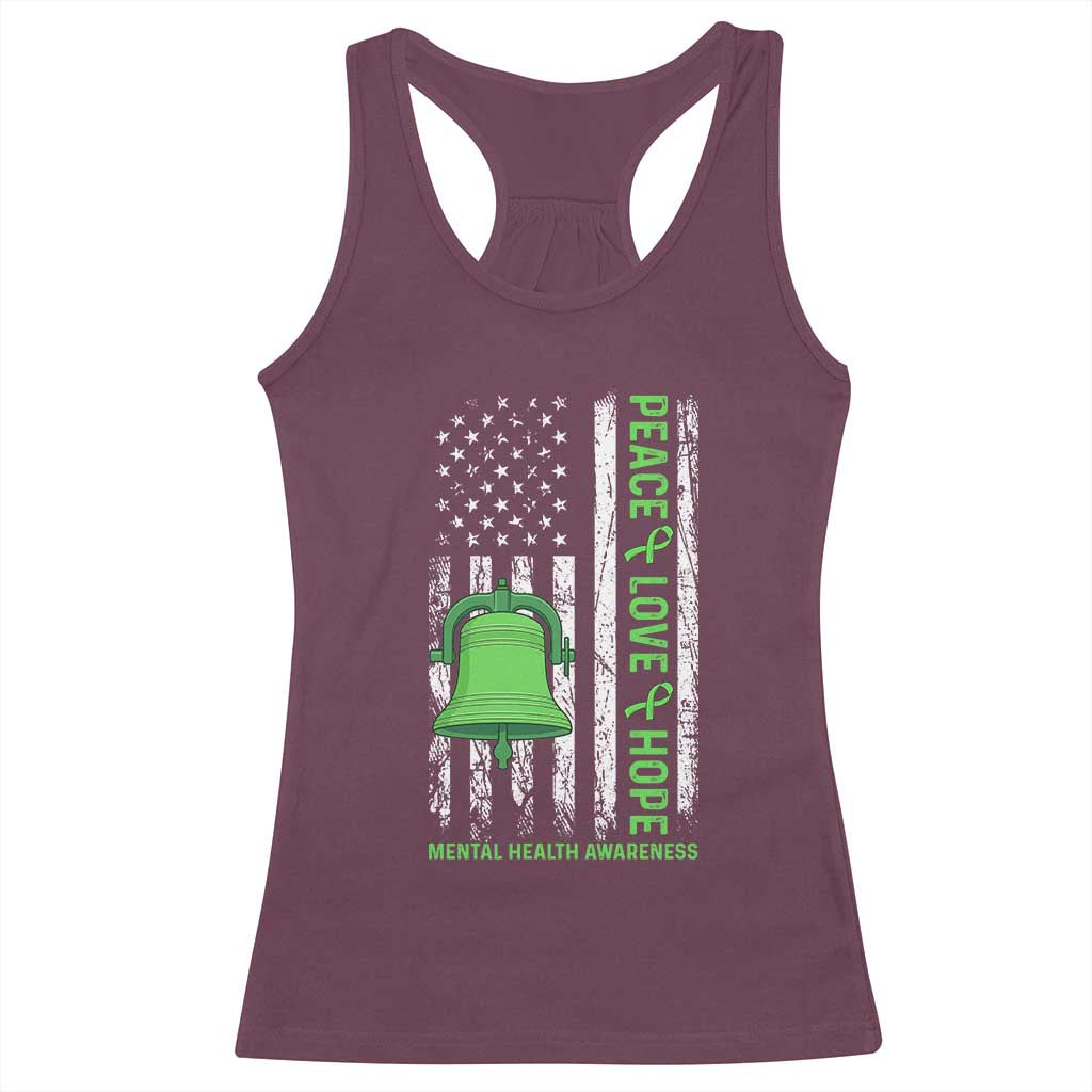 Mental Health Awarenes Racerback Tank Top Peace Love Hope Green Ribbon