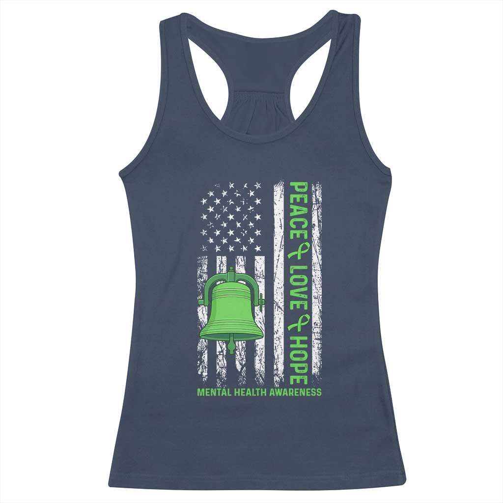 Mental Health Awarenes Racerback Tank Top Peace Love Hope Green Ribbon