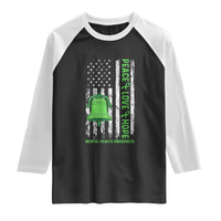 Mental Health Awarenes Raglan Shirt Peace Love Hope Green Ribbon
