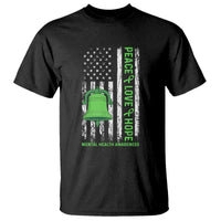 Mental Health Awarenes T Shirt Peace Love Hope Green Ribbon