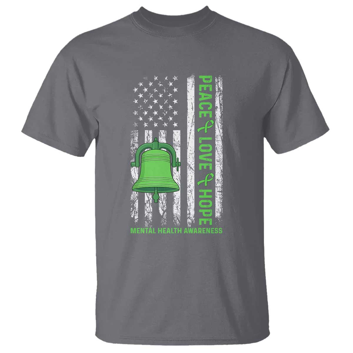 Mental Health Awarenes T Shirt Peace Love Hope Green Ribbon