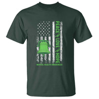 Mental Health Awarenes T Shirt Peace Love Hope Green Ribbon