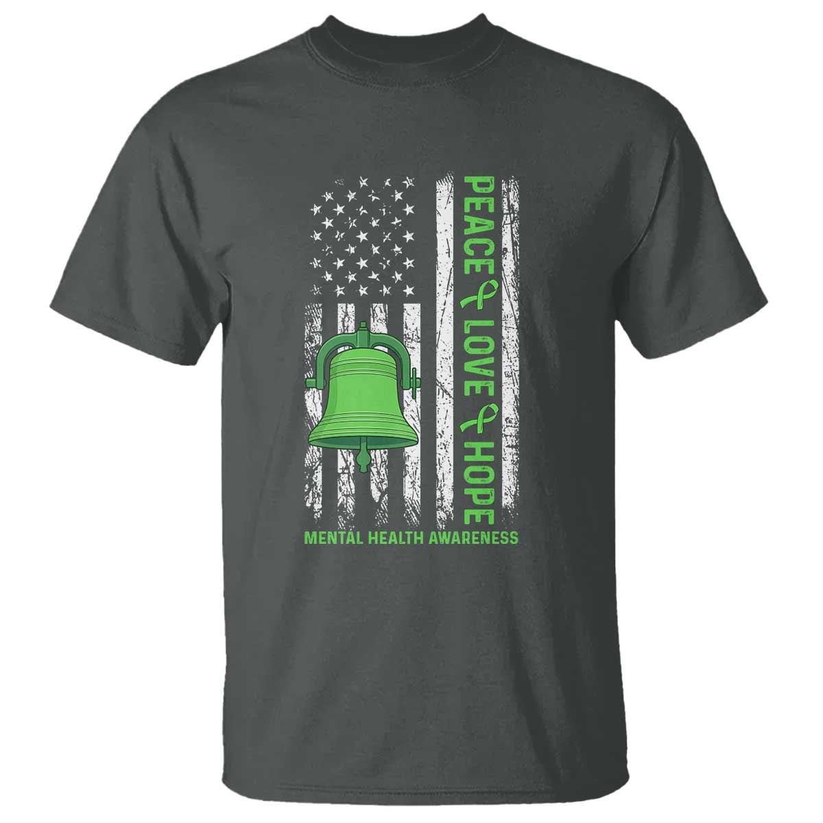Mental Health Awarenes T Shirt Peace Love Hope Green Ribbon
