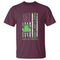 Mental Health Awarenes T Shirt Peace Love Hope Green Ribbon
