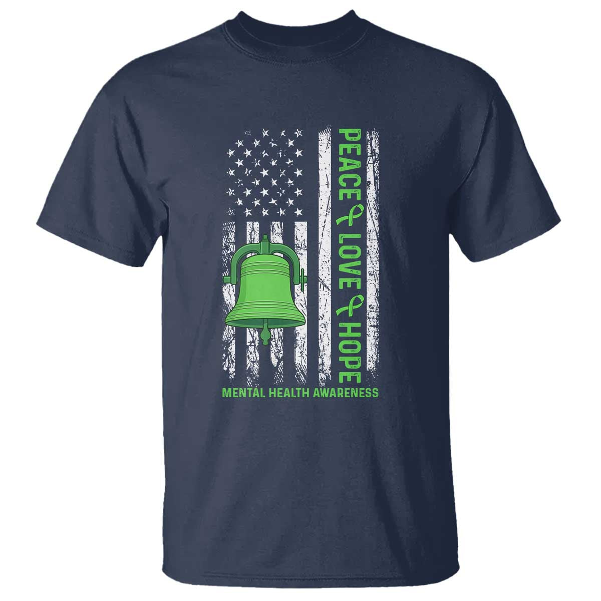 Mental Health Awarenes T Shirt Peace Love Hope Green Ribbon