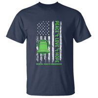 Mental Health Awarenes T Shirt Peace Love Hope Green Ribbon