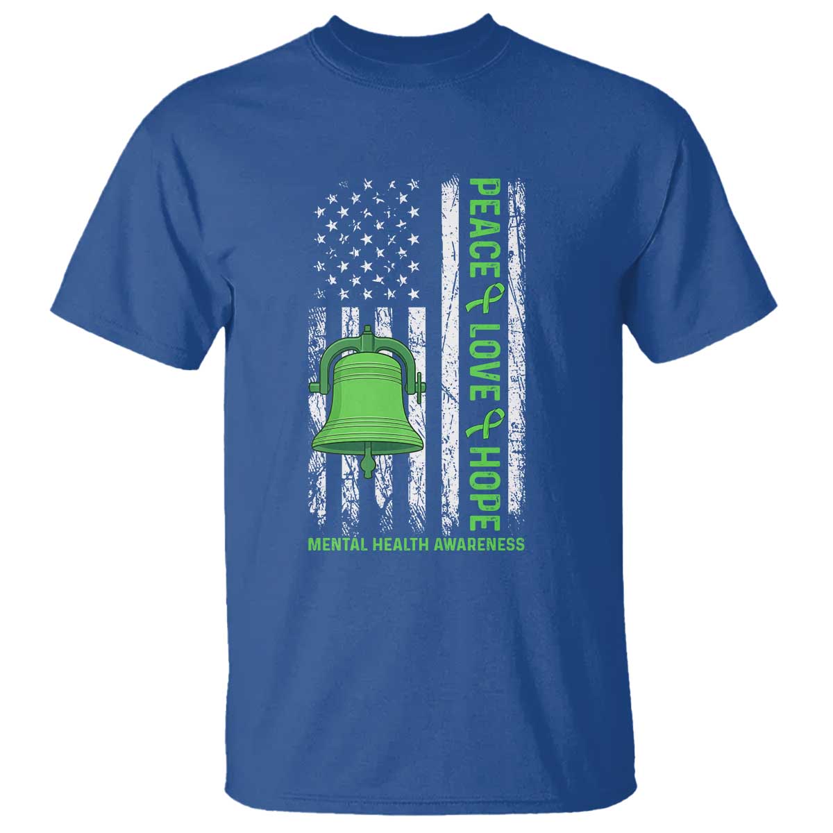 Mental Health Awarenes T Shirt Peace Love Hope Green Ribbon