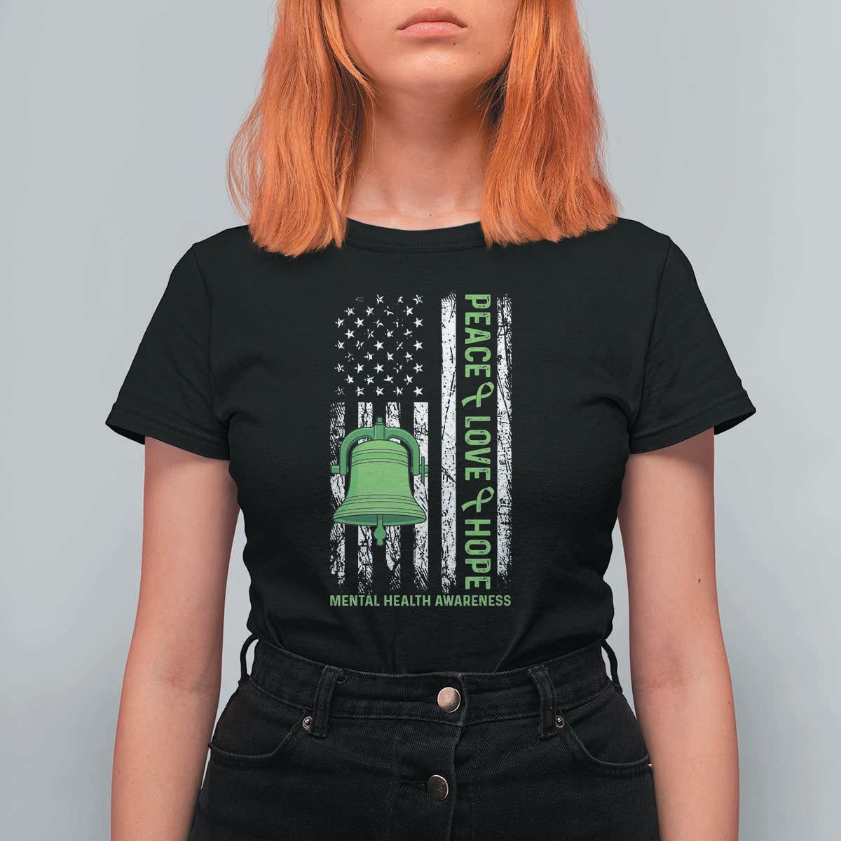Mental Health Awarenes T Shirt For Women Peace Love Hope Green Ribbon