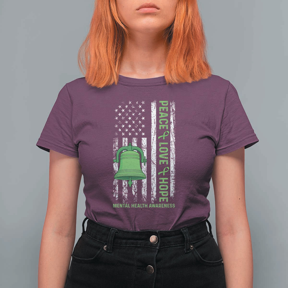 Mental Health Awarenes T Shirt For Women Peace Love Hope Green Ribbon