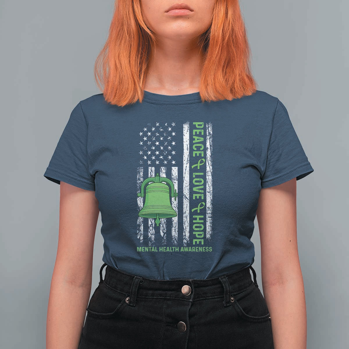 Mental Health Awarenes T Shirt For Women Peace Love Hope Green Ribbon