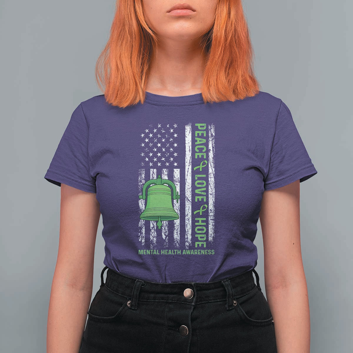 Mental Health Awarenes T Shirt For Women Peace Love Hope Green Ribbon