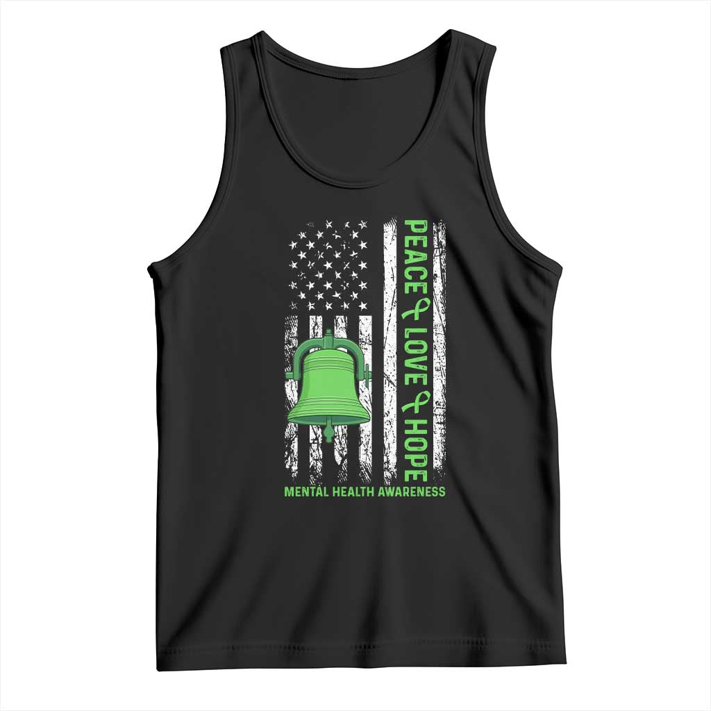 Mental Health Awarenes Tank Top Peace Love Hope Green Ribbon