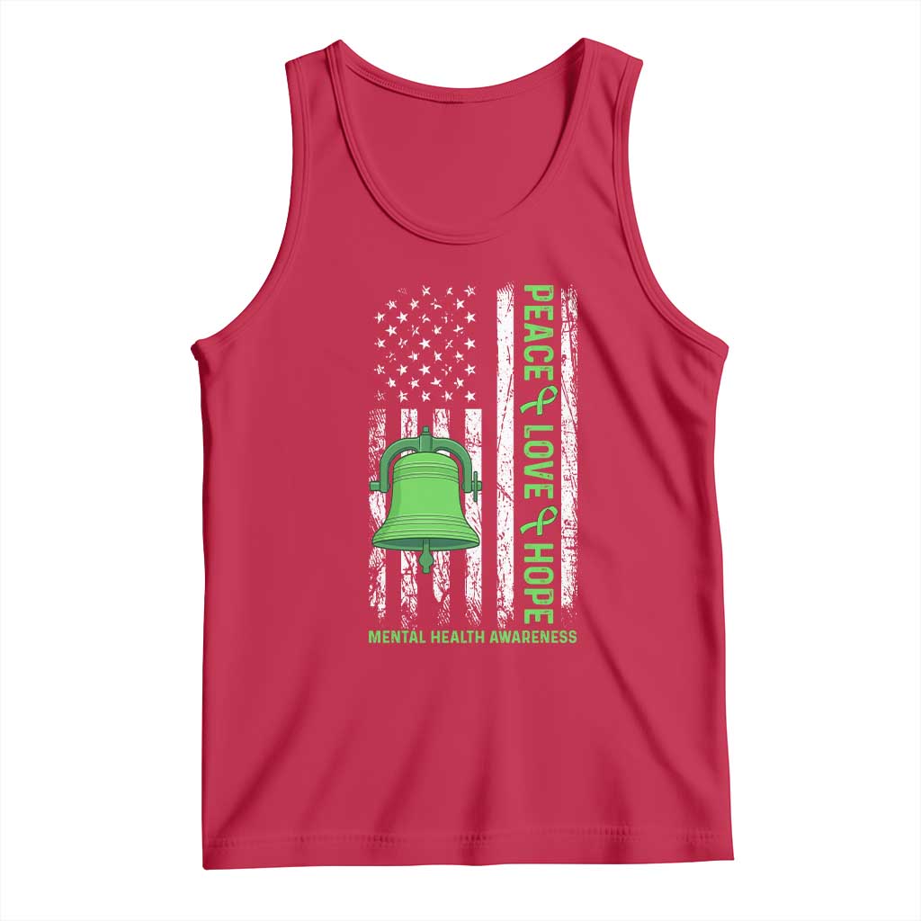 Mental Health Awarenes Tank Top Peace Love Hope Green Ribbon
