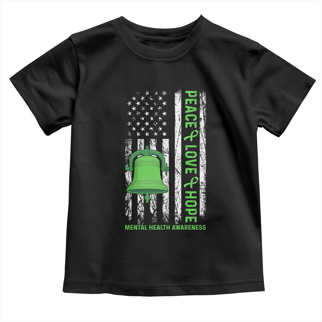 Mental Health Awarenes Toddler T Shirt Peace Love Hope Green Ribbon