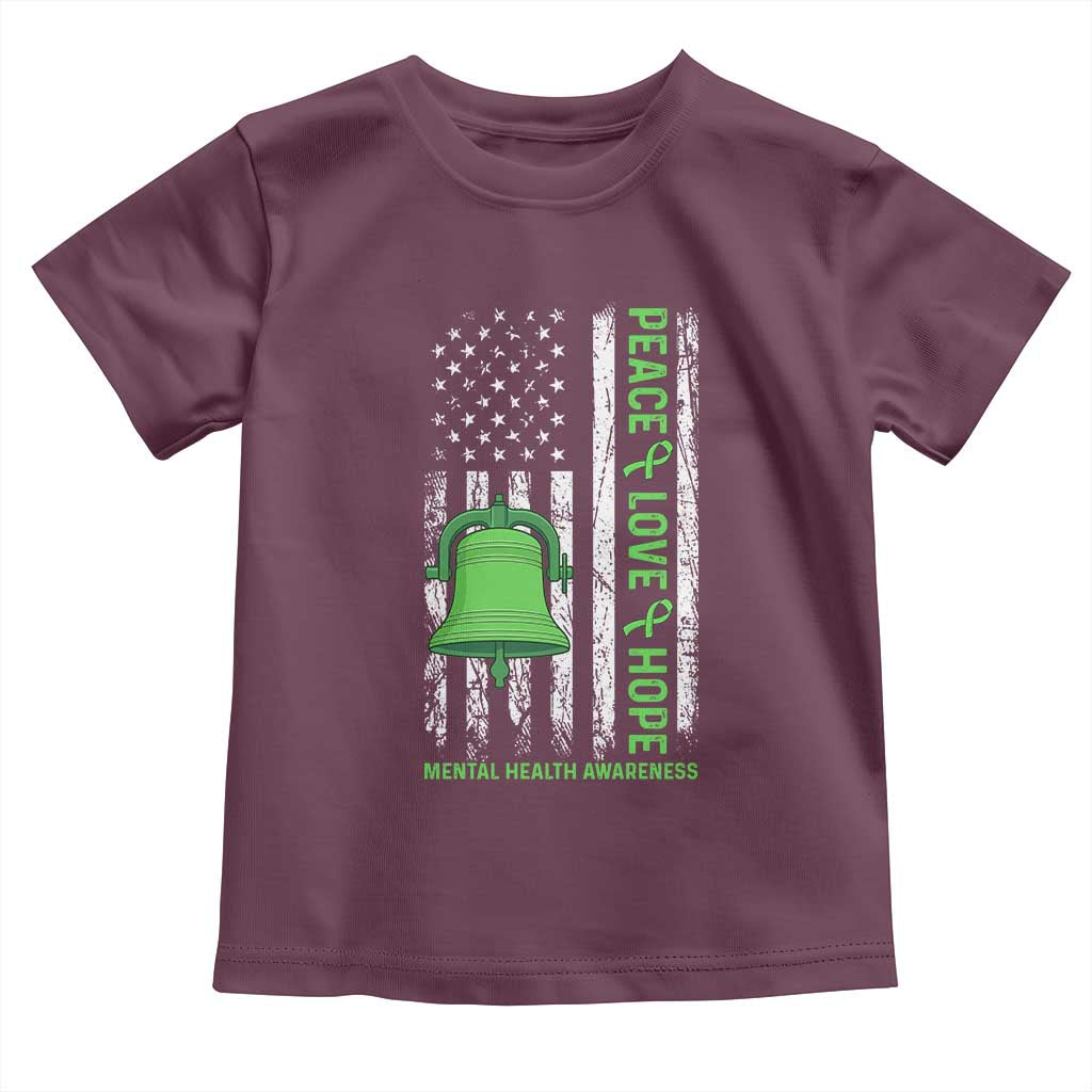 Mental Health Awarenes Toddler T Shirt Peace Love Hope Green Ribbon