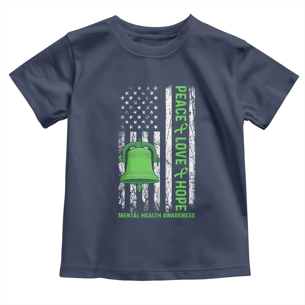 Mental Health Awarenes Toddler T Shirt Peace Love Hope Green Ribbon