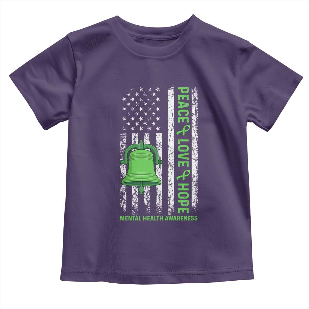 Mental Health Awarenes Toddler T Shirt Peace Love Hope Green Ribbon