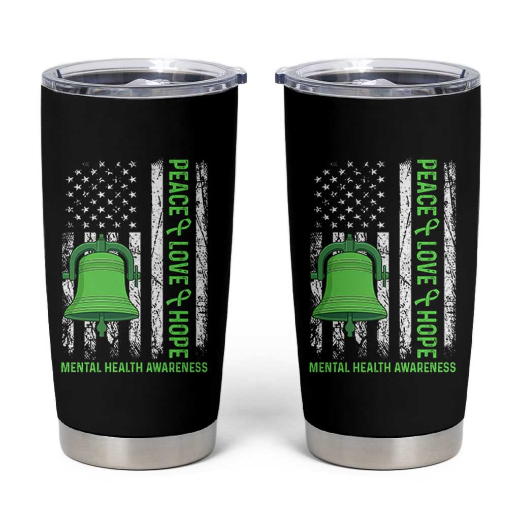 Mental Health Awarenes Tumbler Cup Peace Love Hope Green Ribbon