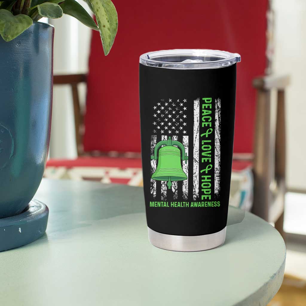 Mental Health Awarenes Tumbler Cup Peace Love Hope Green Ribbon
