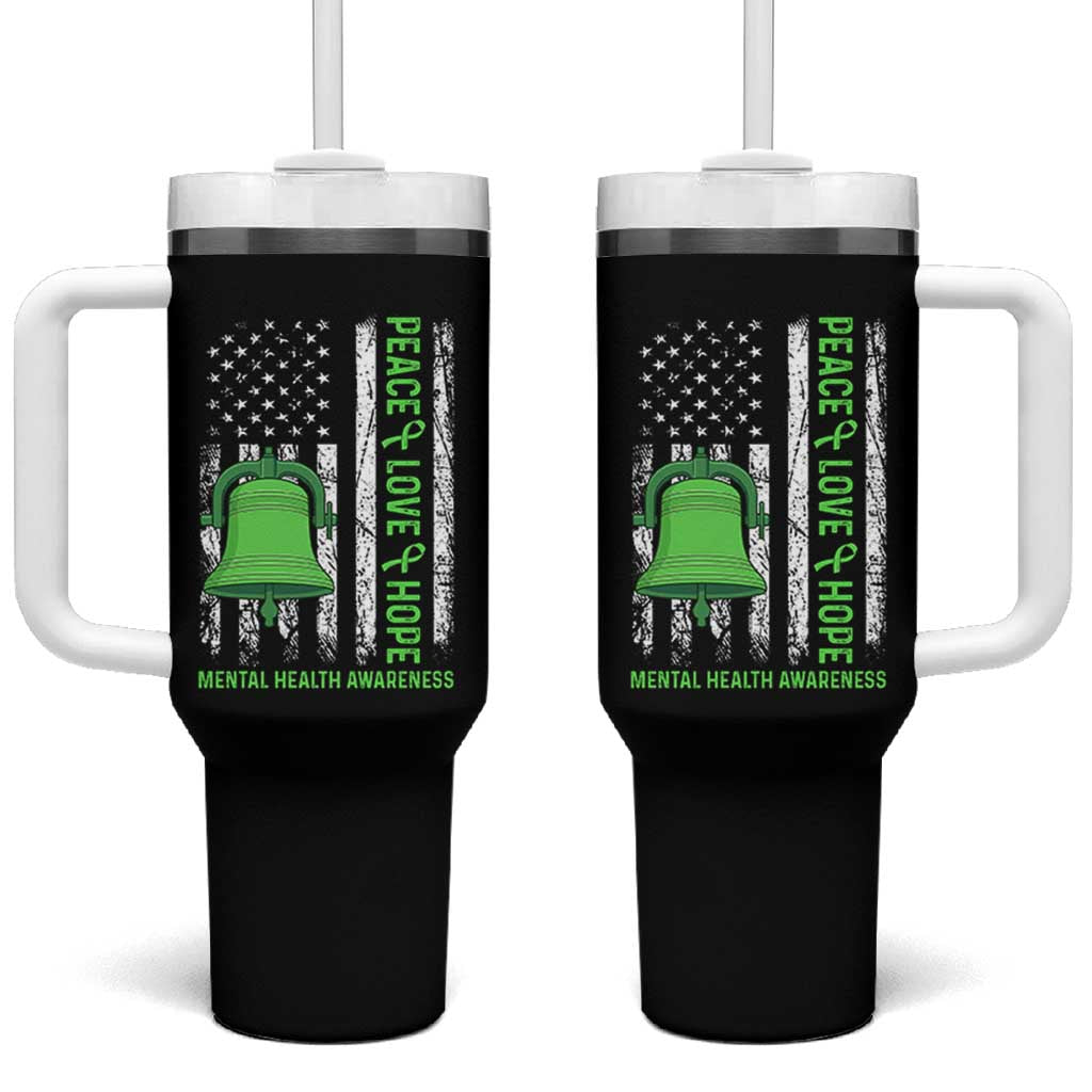Mental Health Awarenes Tumbler With Handle Peace Love Hope Green Ribbon