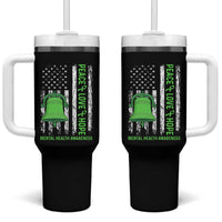 Mental Health Awarenes Tumbler With Handle Peace Love Hope Green Ribbon