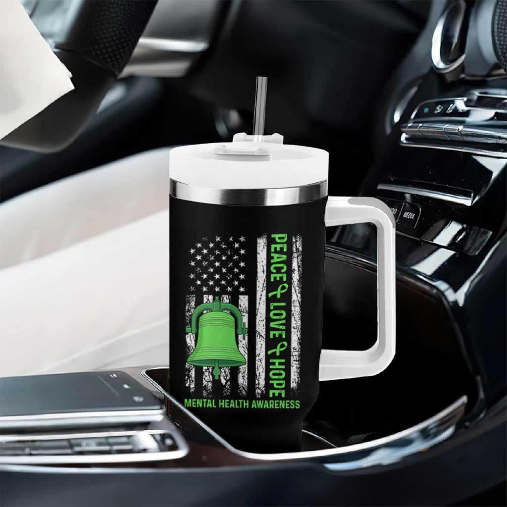 Mental Health Awarenes Tumbler With Handle Peace Love Hope Green Ribbon