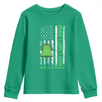 Mental Health Awarenes Youth Sweatshirt Peace Love Hope Green Ribbon