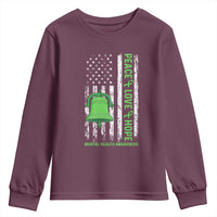 Mental Health Awarenes Youth Sweatshirt Peace Love Hope Green Ribbon