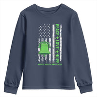 Mental Health Awarenes Youth Sweatshirt Peace Love Hope Green Ribbon