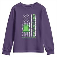 Mental Health Awarenes Youth Sweatshirt Peace Love Hope Green Ribbon