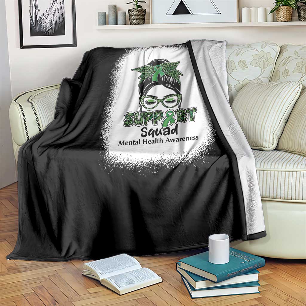 Mental Health Awarenes Throw Blanket Messy Bun Green Ribbon Support