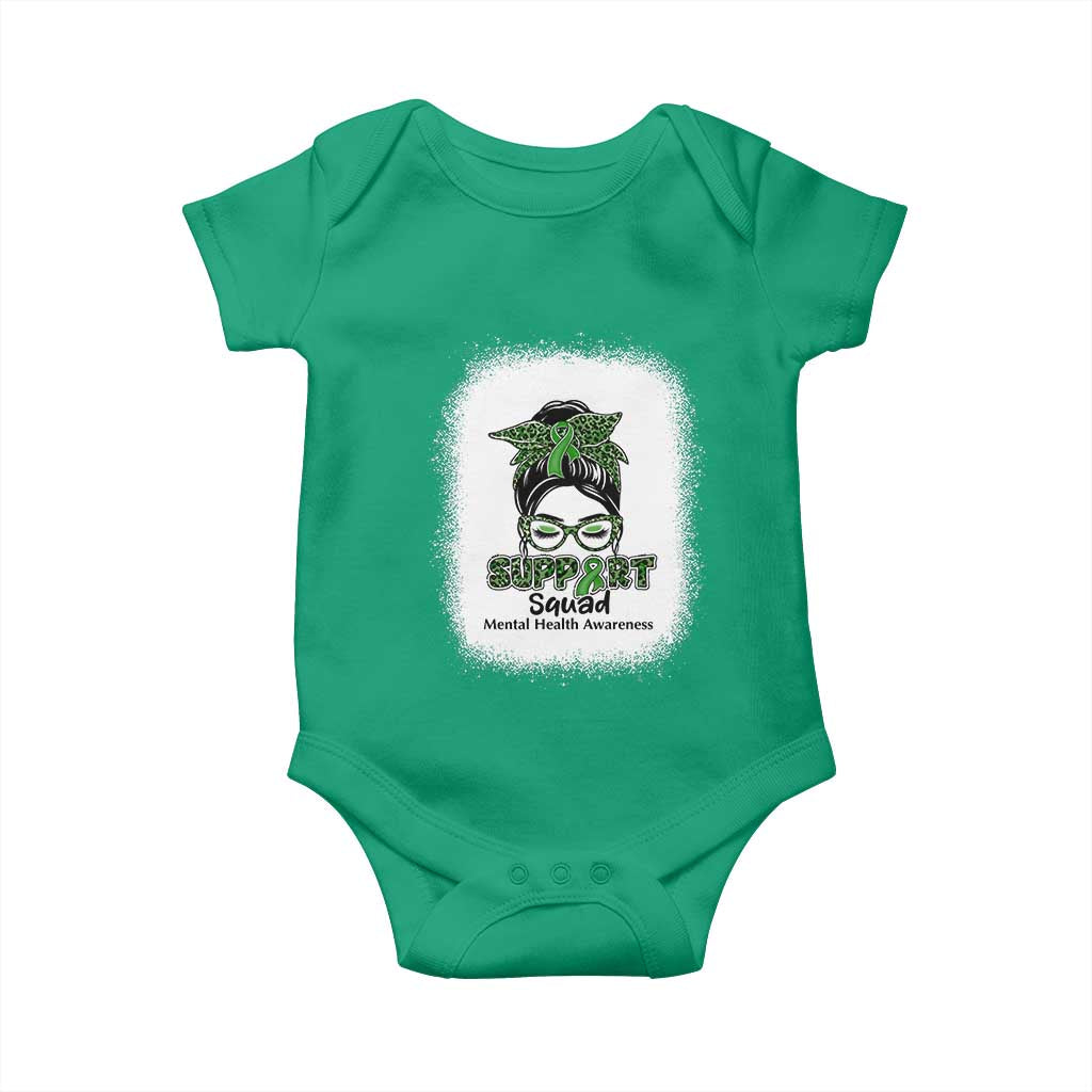 Mental Health Awarenes Baby Onesie Messy Bun Green Ribbon Support
