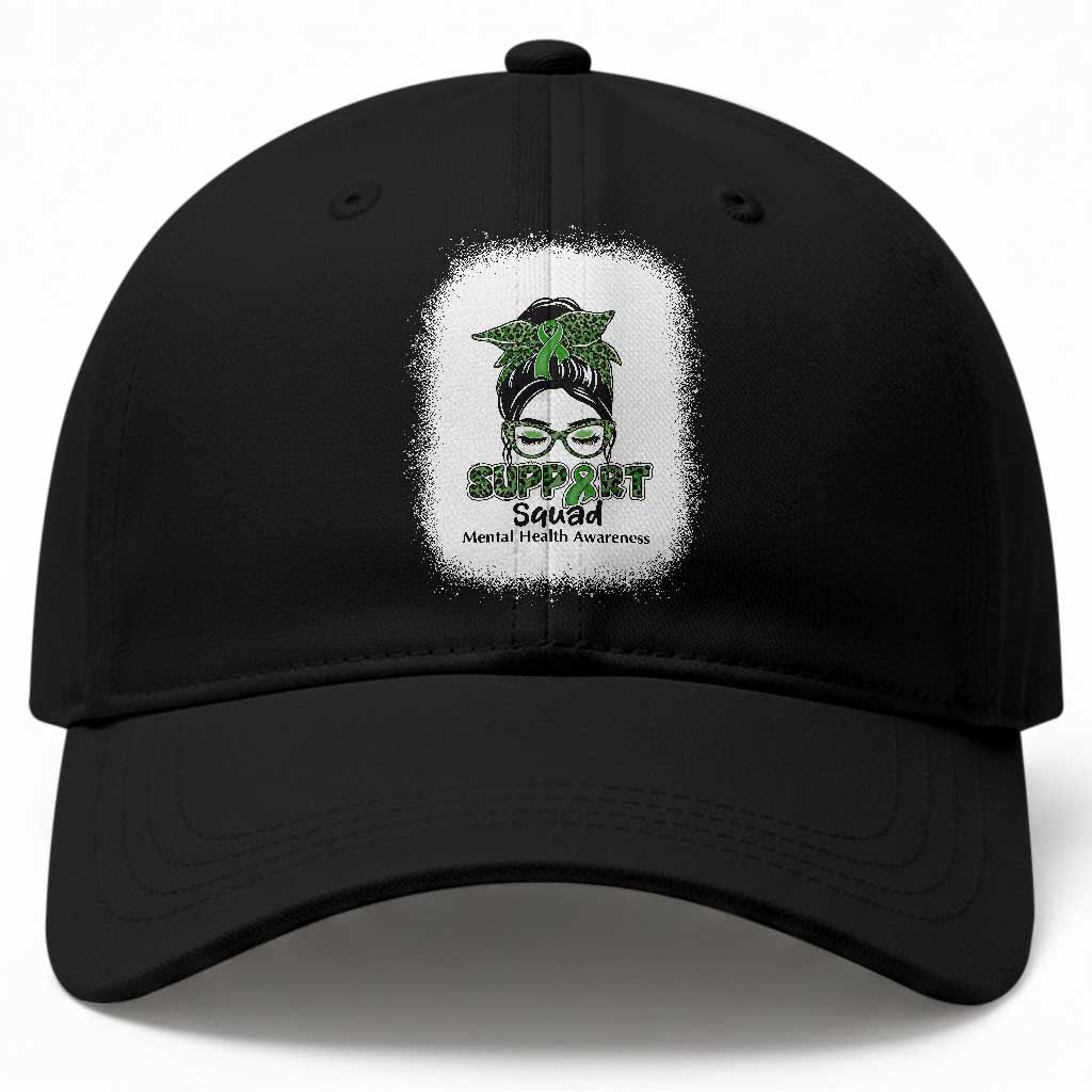 Mental Health Awarenes Baseball Cap Messy Bun Green Ribbon Support