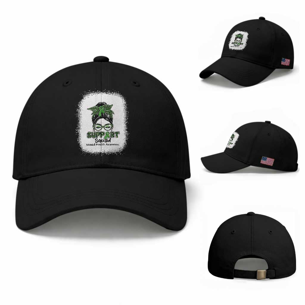 Mental Health Awarenes Baseball Cap Messy Bun Green Ribbon Support