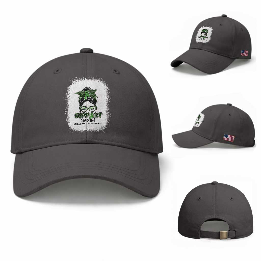 Mental Health Awarenes Baseball Cap Messy Bun Green Ribbon Support