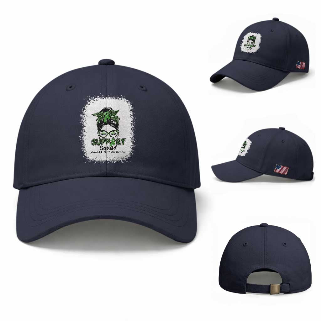 Mental Health Awarenes Baseball Cap Messy Bun Green Ribbon Support