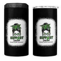 Mental Health Awarenes 4 in 1 Can Cooler Tumbler Messy Bun Green Ribbon Support