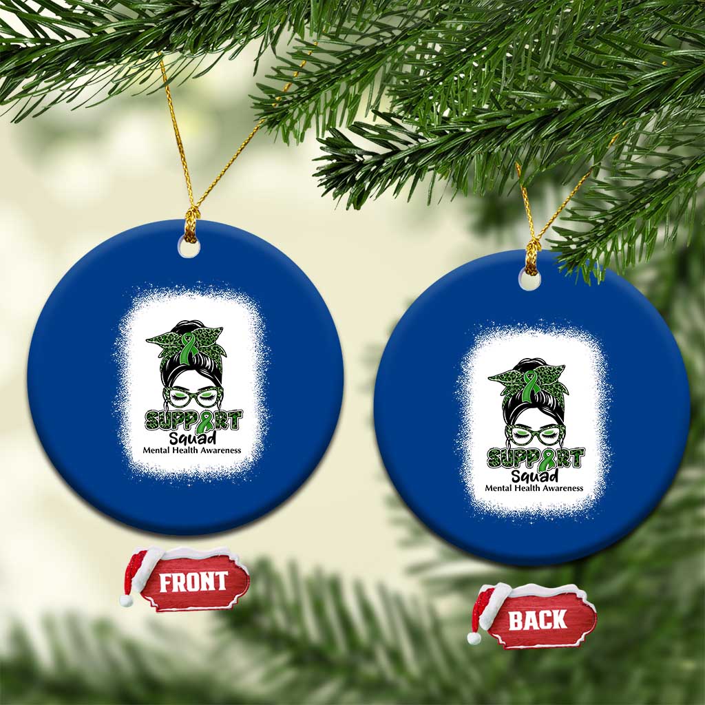 Mental Health Awarenes Ceramic Ornament Messy Bun Green Ribbon Support