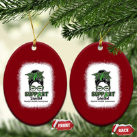 Mental Health Awarenes Ceramic Ornament Messy Bun Green Ribbon Support