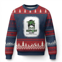 Mental Health Awarenes Ugly Christmas Sweater Messy Bun Green Ribbon Support