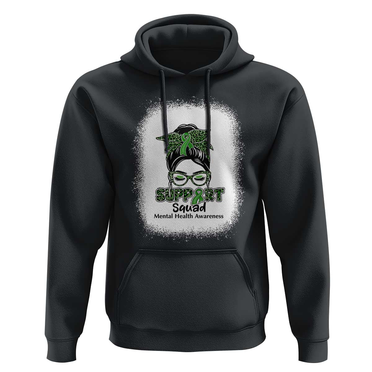 Mental Health Awarenes Hoodie Messy Bun Green Ribbon Support