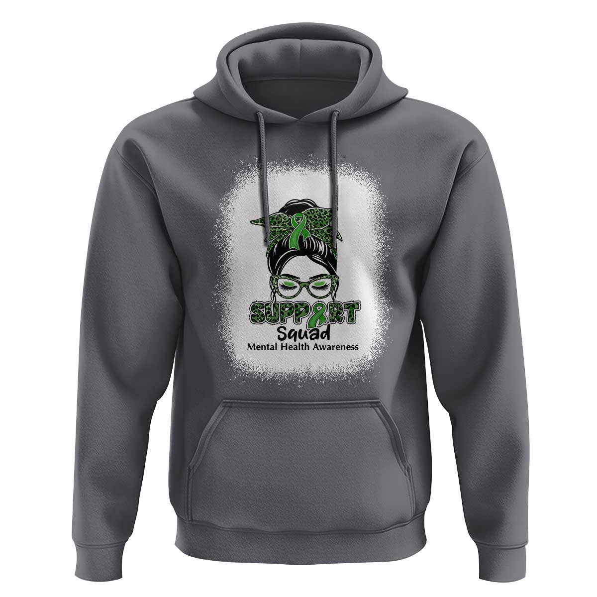 Mental Health Awarenes Hoodie Messy Bun Green Ribbon Support