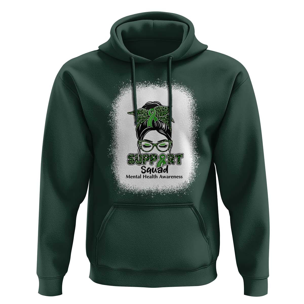 Mental Health Awarenes Hoodie Messy Bun Green Ribbon Support