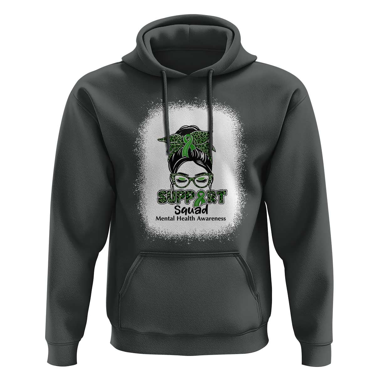 Mental Health Awarenes Hoodie Messy Bun Green Ribbon Support