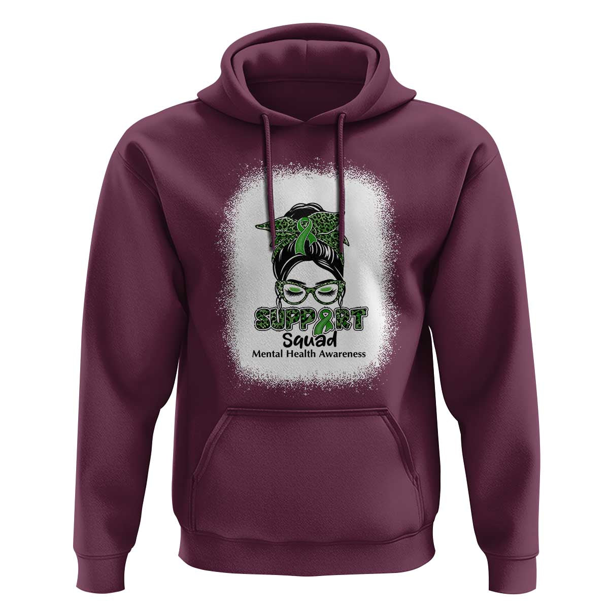 Mental Health Awarenes Hoodie Messy Bun Green Ribbon Support